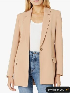 Long Tailored Blazer Jacket in Light Beige